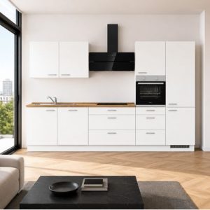 CONCEPT1 - Cuisine pré-montée Paradiso 330cm H8 Droite Blanc alpin et bois