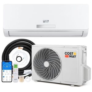 Climatiseur Fixe Mono-Split 18000BTU 5,1 kW Wifi R32 COSTWAY-16-32°C-Pompe à Chaleur--Kit 4M de Liaison Complet-Minuterie 24H-A++