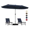 COSTWAY Parasol Double de Jardin Rectangulaire 396 x 201 x 240cm - Base Lestée, 12 Baleines Métalliques, pour Terrasse Bleu