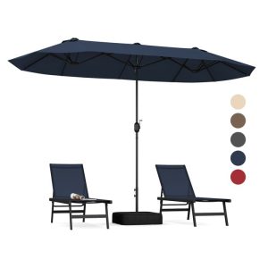 COSTWAY Parasol Double de Jardin Rectangulaire 396 x 201 x 240cm - Base Lestée, 12 Baleines Métalliques, pour Terrasse Bleu