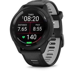 Montre GPS connectée - GARMIN - Forerunner 265 - 46 mm (1,3") - Noire avec bracelet en silicone noir/gris
