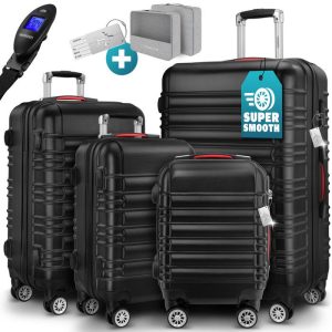 MONZANA® Set de 4 valises rigides Noir S/M/L/XL roues 360° Bagage Trolley cadenas à combinaison pèse-valises coque dure