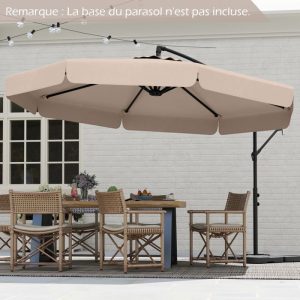 Parasol Déporté 3M avec Housse COSTWAY, Inclinaison 0-35°, Protection Solaire, 8 Baleines, Ombrage Parasol de Jardin Terrasse Beige