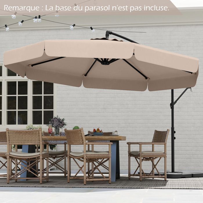 Parasol Déporté 3M avec Housse COSTWAY, Inclinaison 0-35°, Protection Solaire, 8 Baleines, Ombrage Parasol de Jardin Terrasse Beige