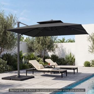 Parasol Déporté 3x3m COSTWAY Base en Croix, Rotation 360° à Pédale, Protection UV, Mât Épaissi 85mm, Ombrage Parasol de Jardin Gris