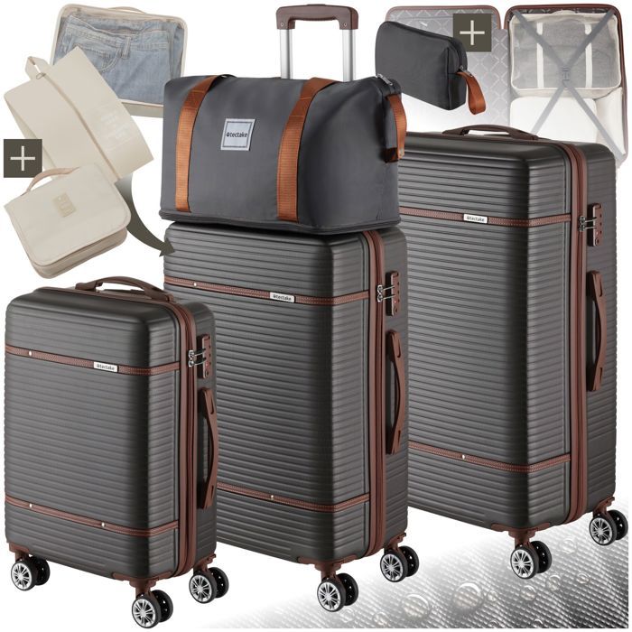 Valise - TECTAKE - Ensemble de valises MADISON plastique ABS robuste, cadenas combinaison TSA, 49 x 30 x 76 cm - Gris anthracite