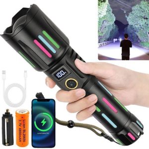 Lampe de Poche Rechargeable - Haute Luminosité - 800000 Lumens - 5 Modes - Étanche IPX6 - Zoomable