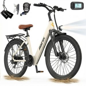 Vélo Électrique Adulte 24“ 36V10Ah Batterie non amovible-250W-Autonomie 30-40km-Shimano 7 vitesses -siège arrière-AAIRSK SU7 Beige