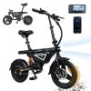 Vélo Électrique Pliable 14'' Urbain - App, 250W, 36V 12Ah, USB Charge Rapide, Pneus Anti-Crevaison, 3 Vitesses, 50km, 120KG, Noir